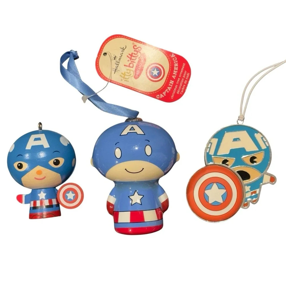Set of‎ 3 Hallmark Itty Bitty Marvel Captain America Ornaments